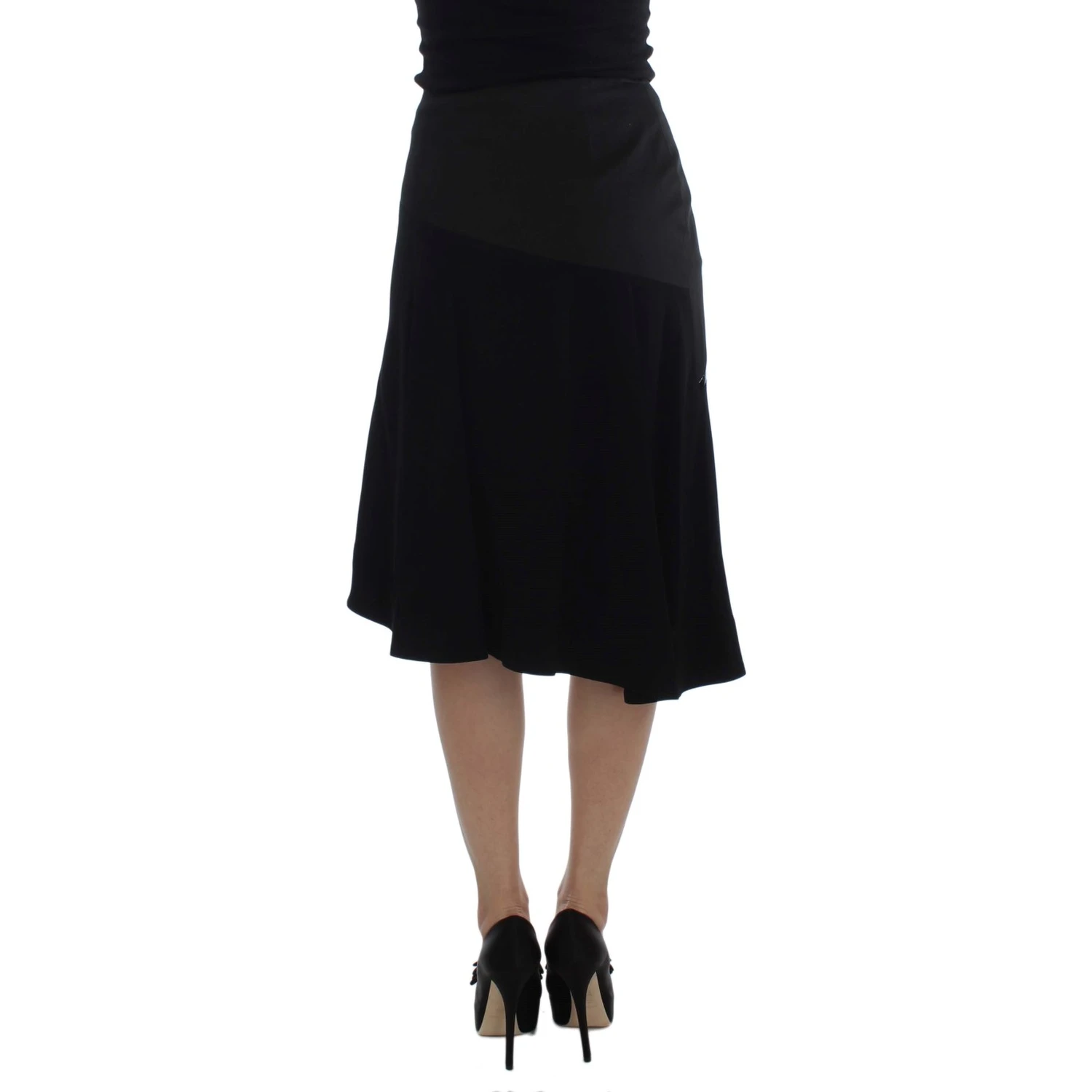 Black Blue Cotton Stretch Straight Skirt