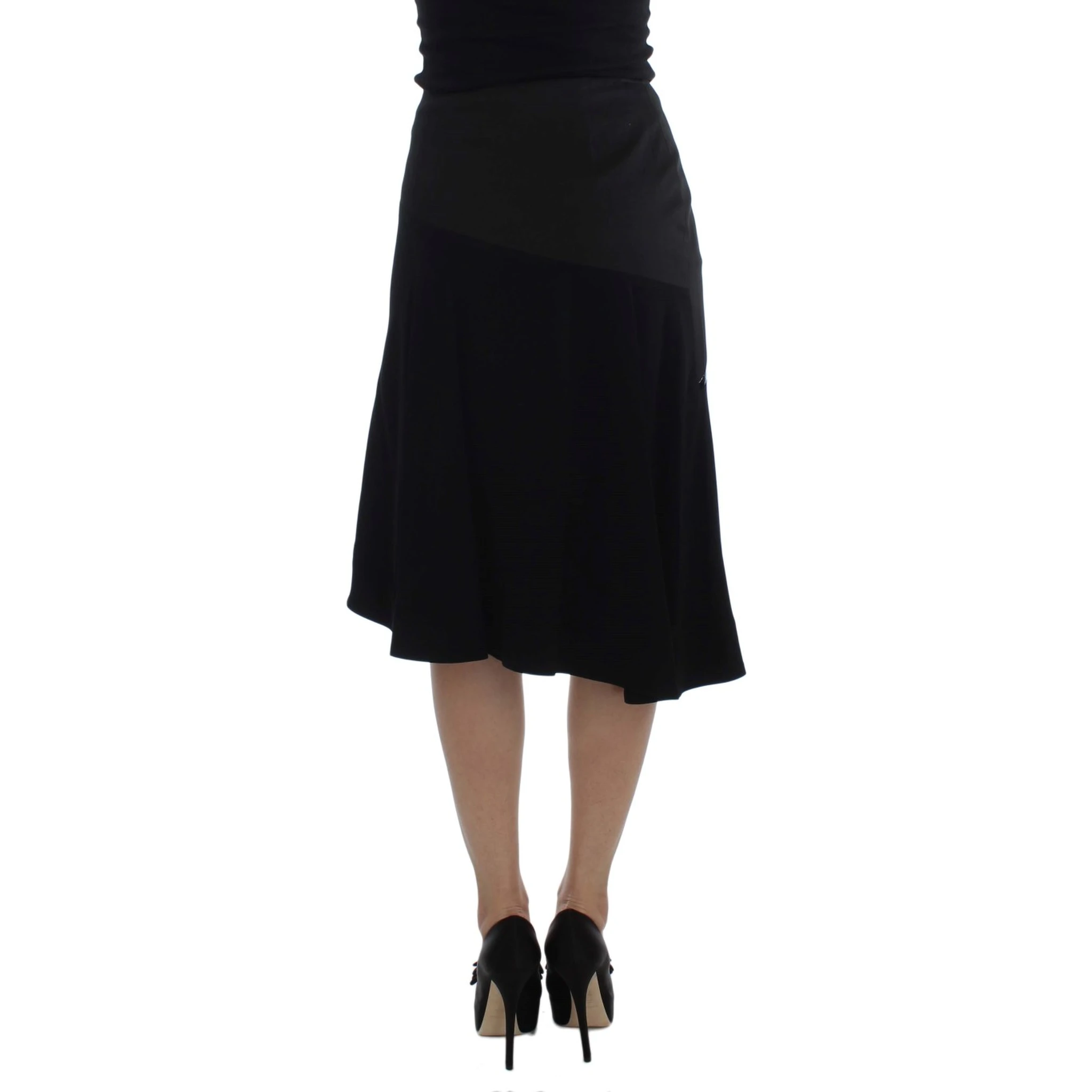 Black Blue Cotton Stretch Straight Skirt