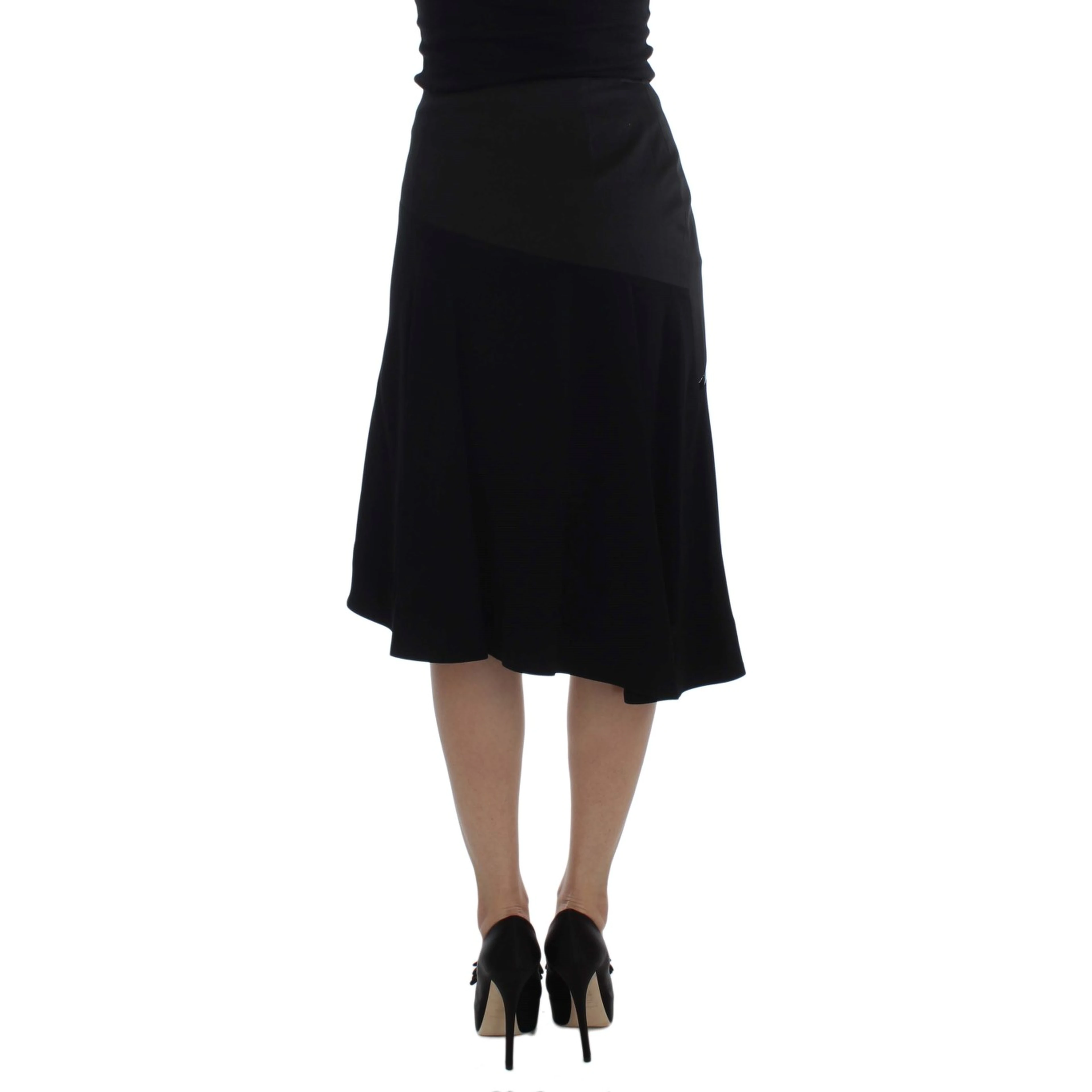 Black Blue Cotton Stretch Straight Skirt