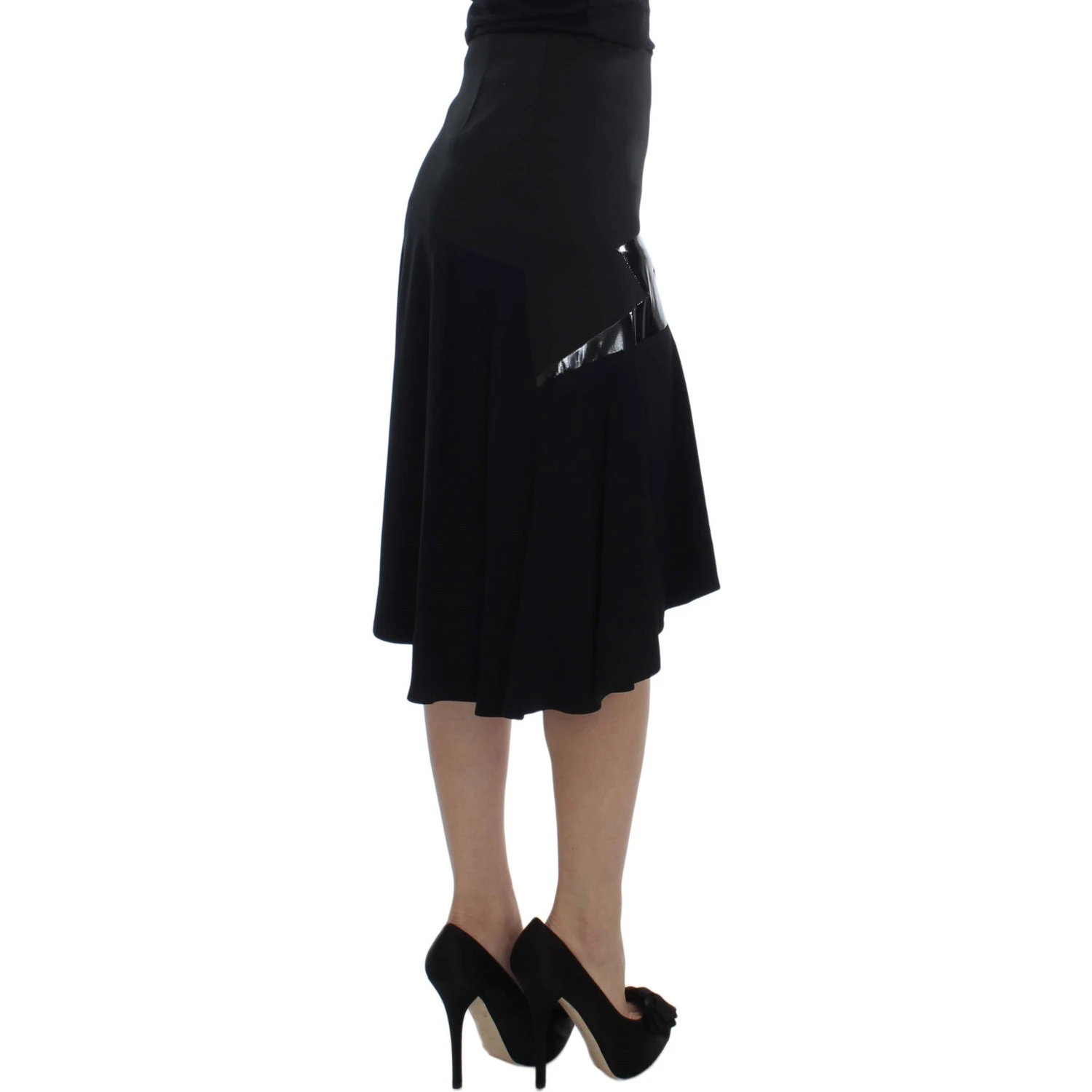 Black Blue Cotton Stretch Straight Skirt