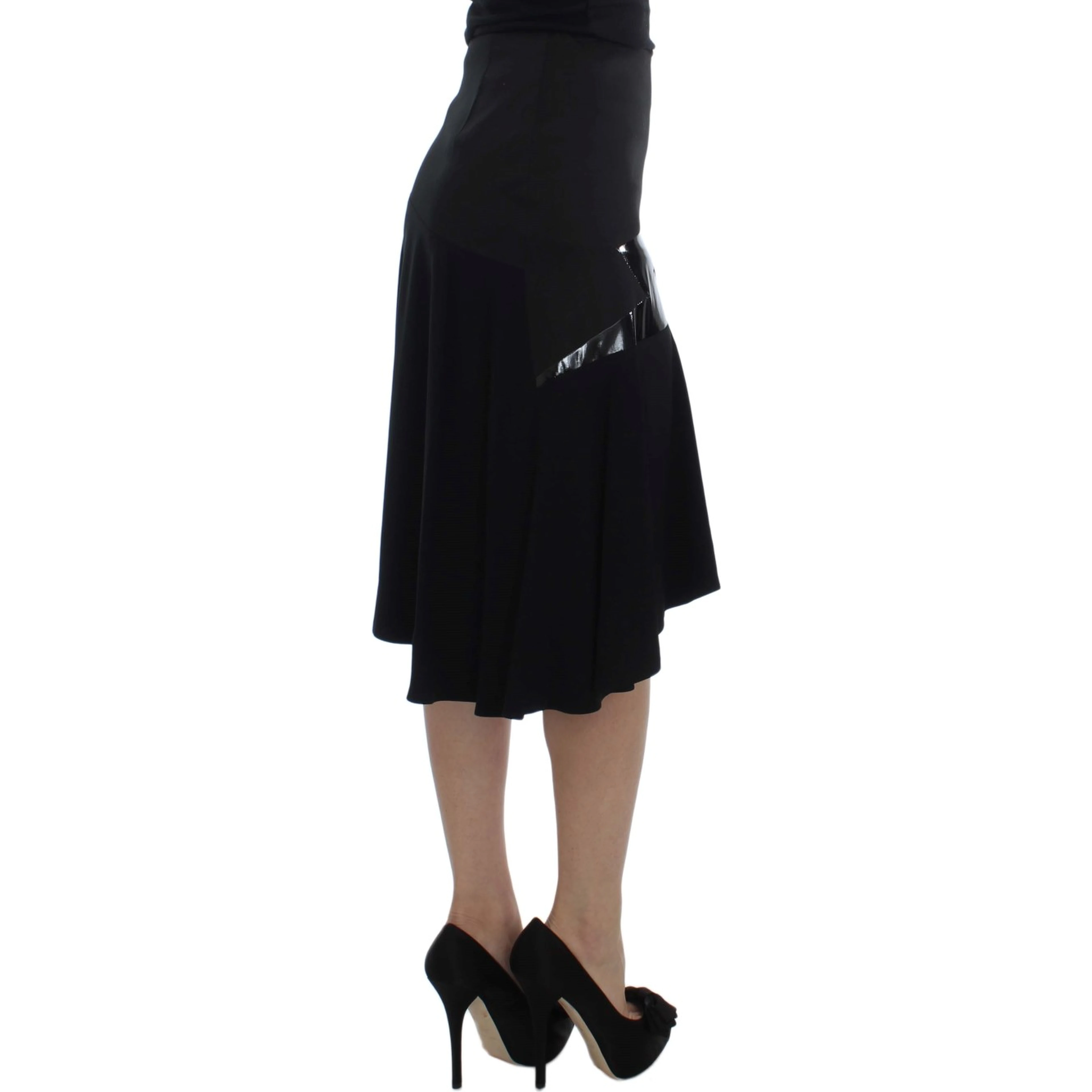 Black Blue Cotton Stretch Straight Skirt