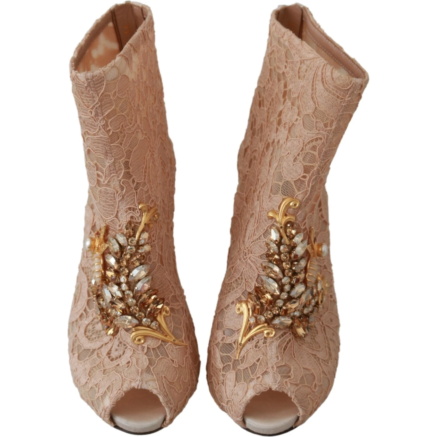 Pink Crystal Lace Booties Stilettos Shoes
