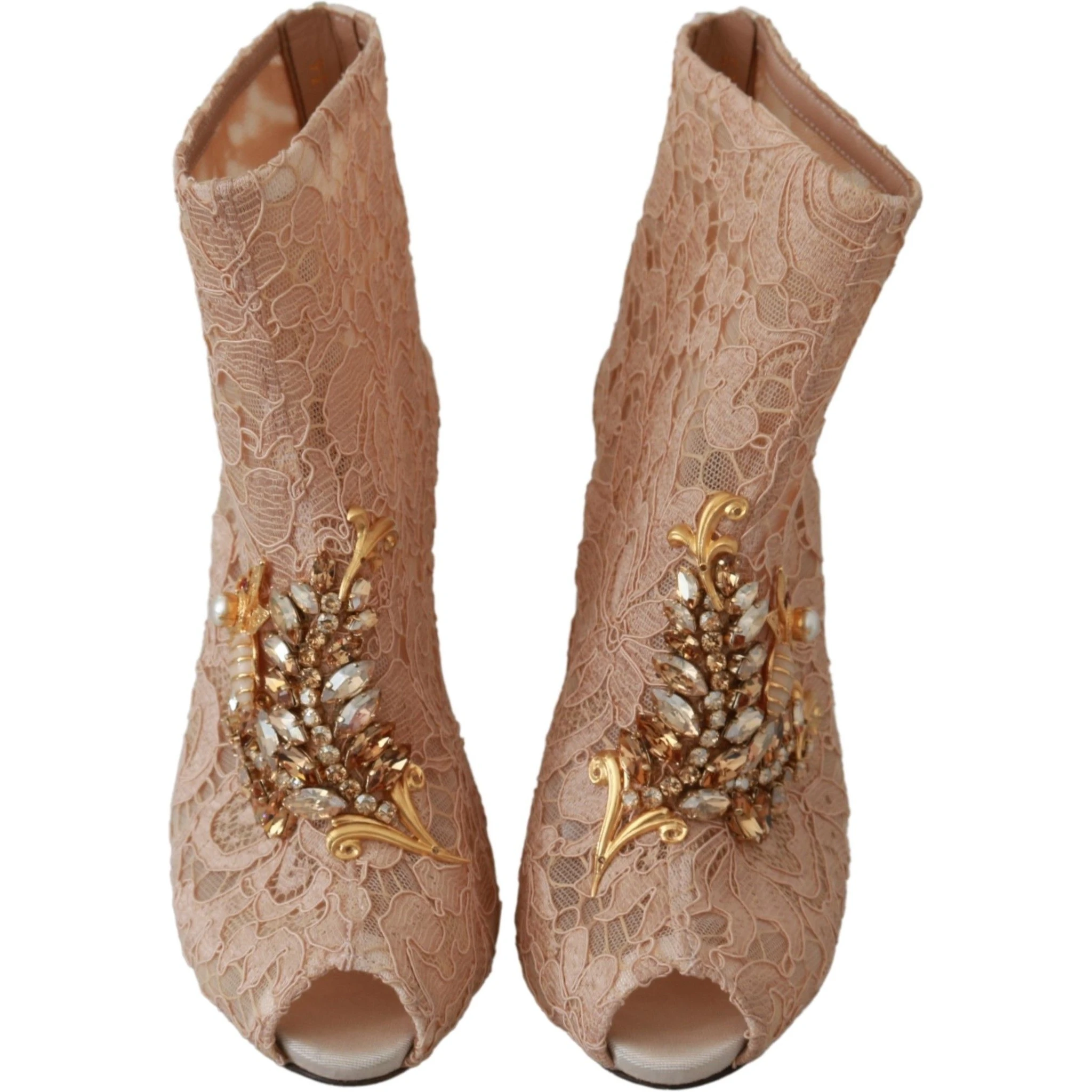 Pink Crystal Lace Booties Stilettos Shoes