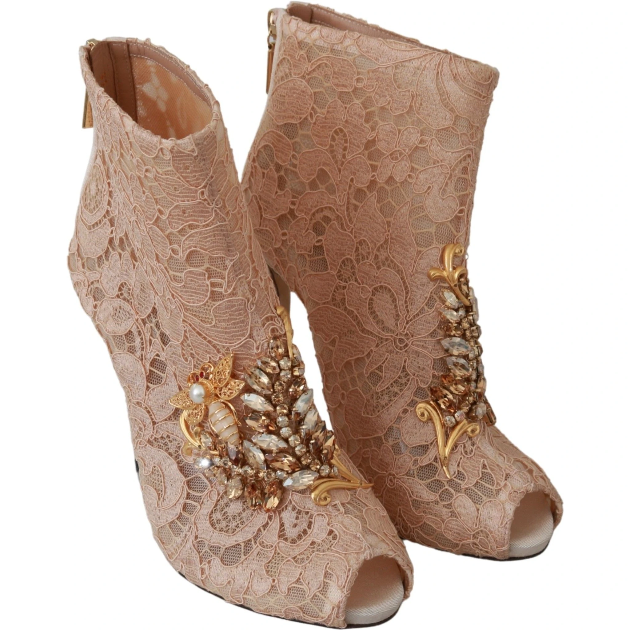 Pink Crystal Lace Booties Stilettos Shoes