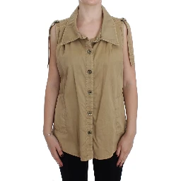 Beige Cotton Sleeveless Shirt