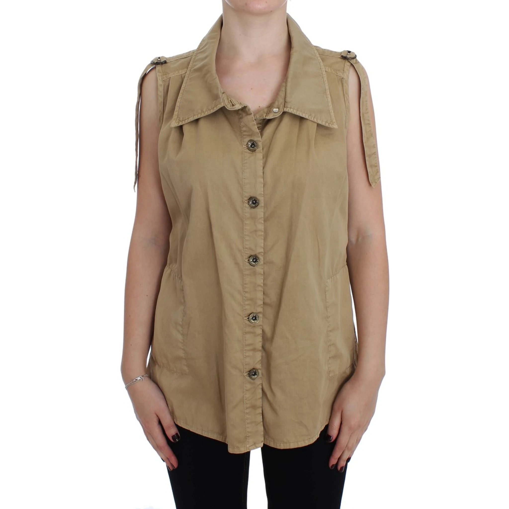 Beige Cotton Sleeveless Shirt