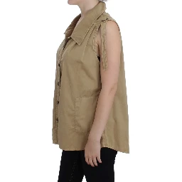 Beige Cotton Sleeveless Shirt