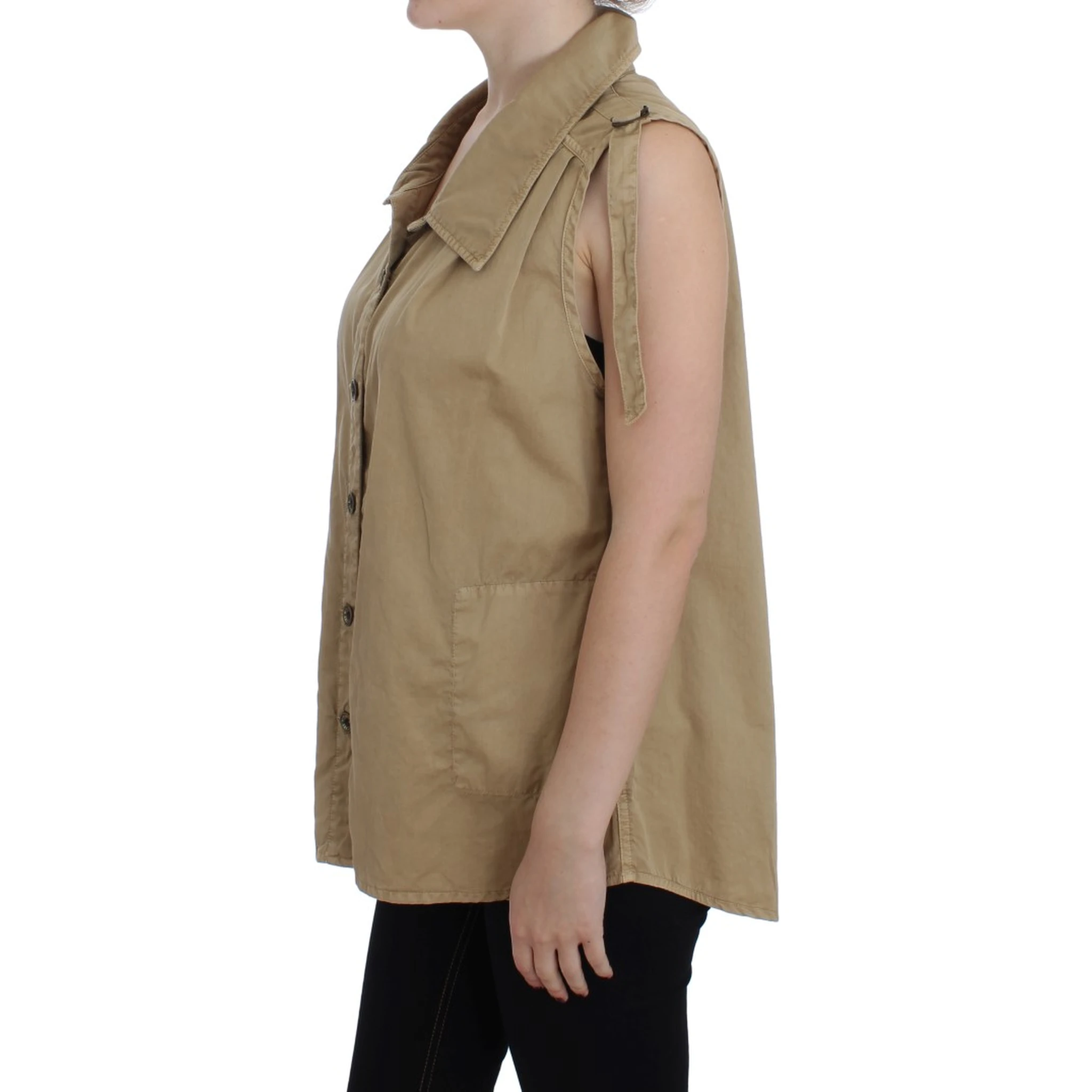 Beige Cotton Sleeveless Shirt