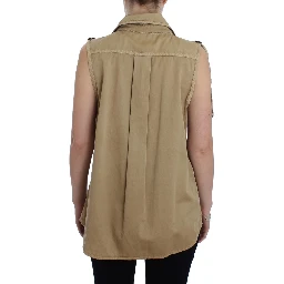 Beige Cotton Sleeveless Shirt