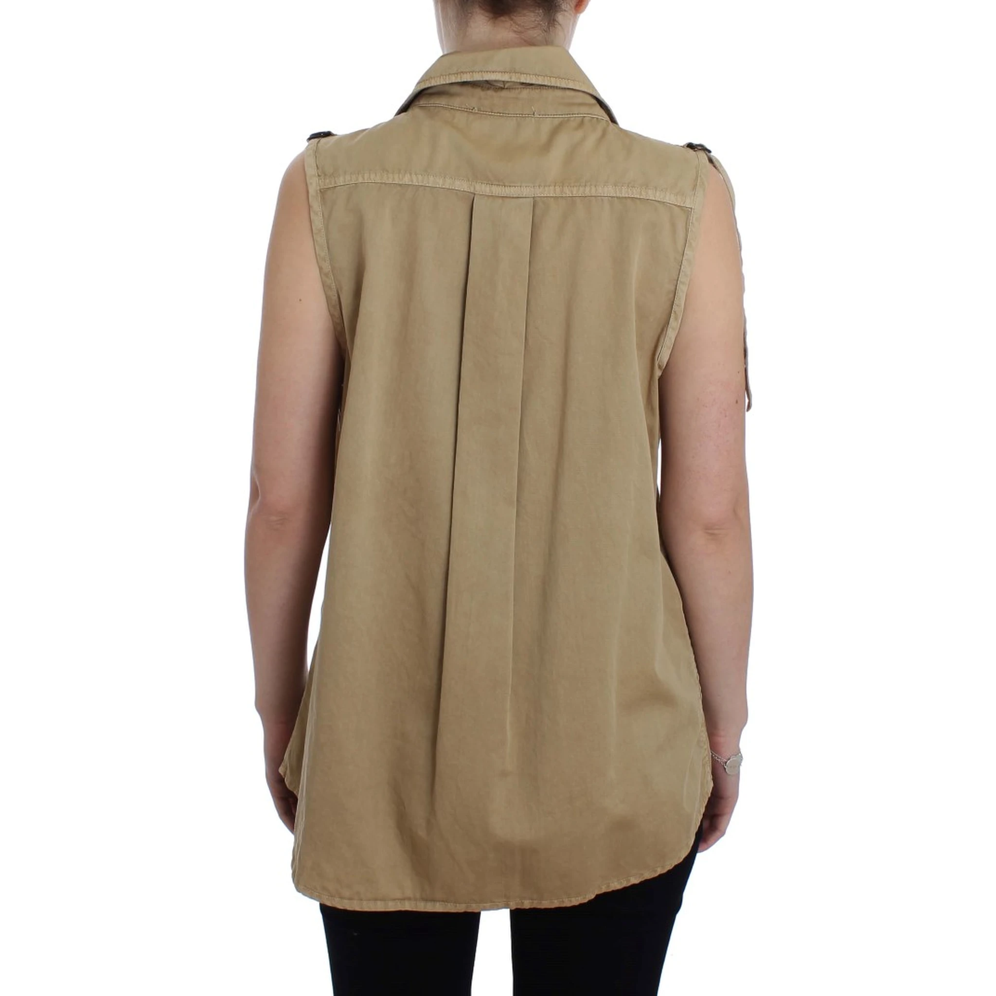 Beige Cotton Sleeveless Shirt