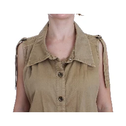 Beige Cotton Sleeveless Shirt