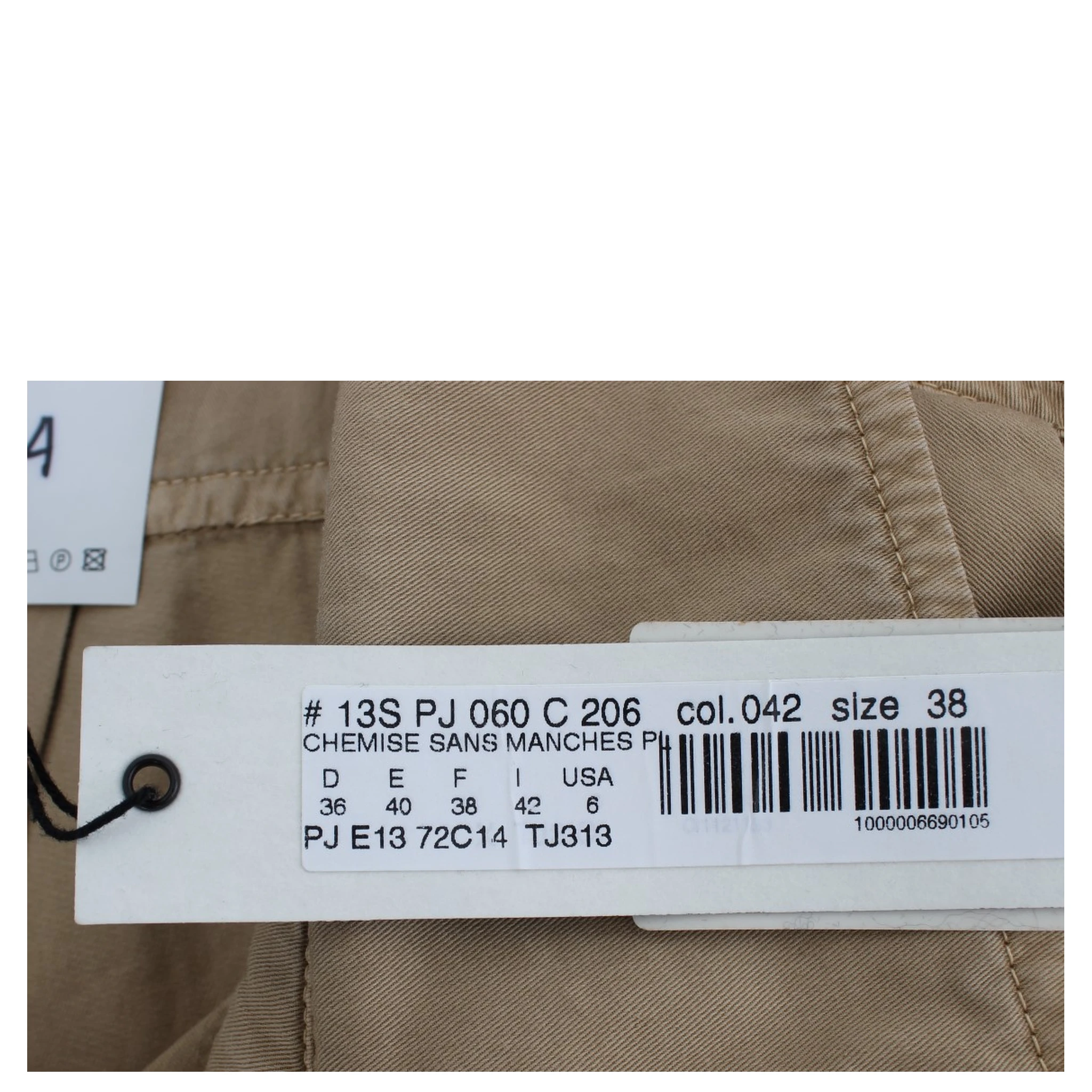 Beige Cotton Sleeveless Shirt