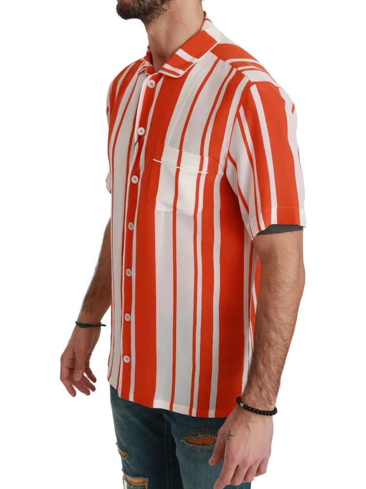 Orange Silk Striped Short Sleeve White Shirt alternative