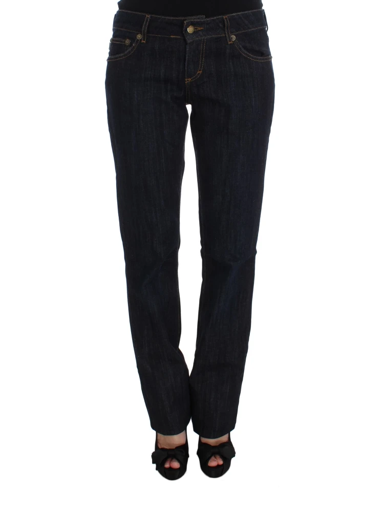 Blue Cotton Straight Fit Stretch Jeans