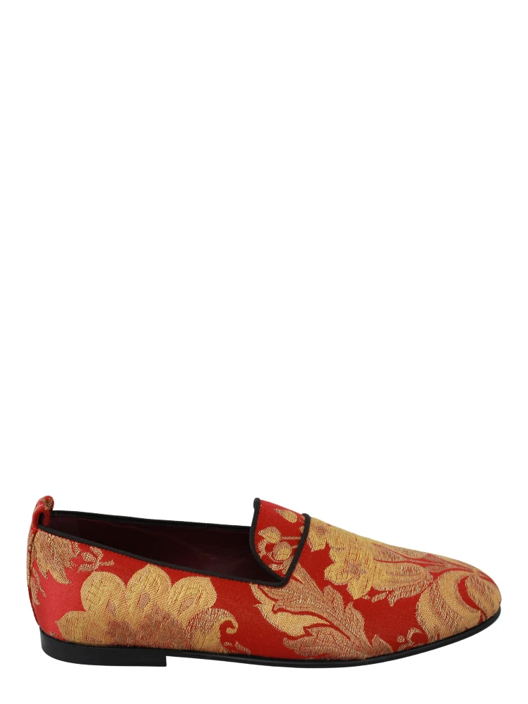 Red Gold Brocade Slippers Loafers Shoes