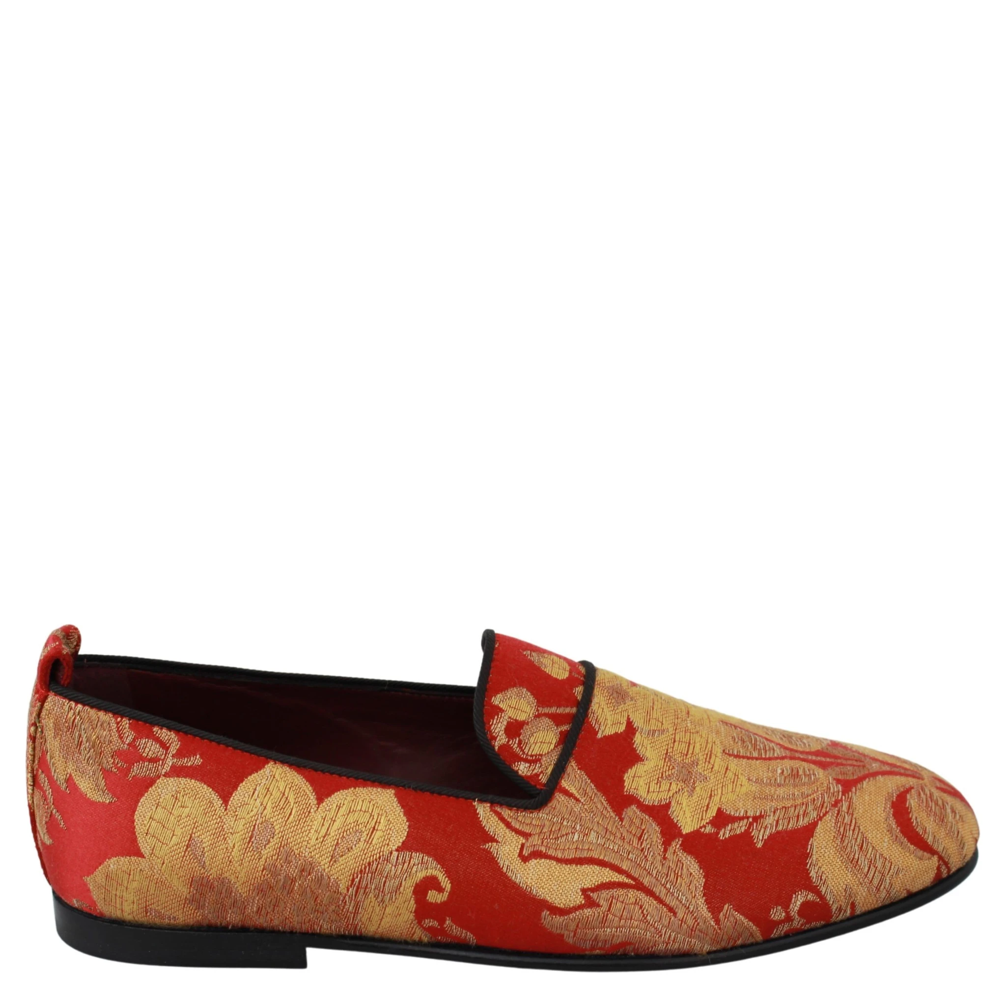 Red Gold Brocade Slippers Loafers Shoes