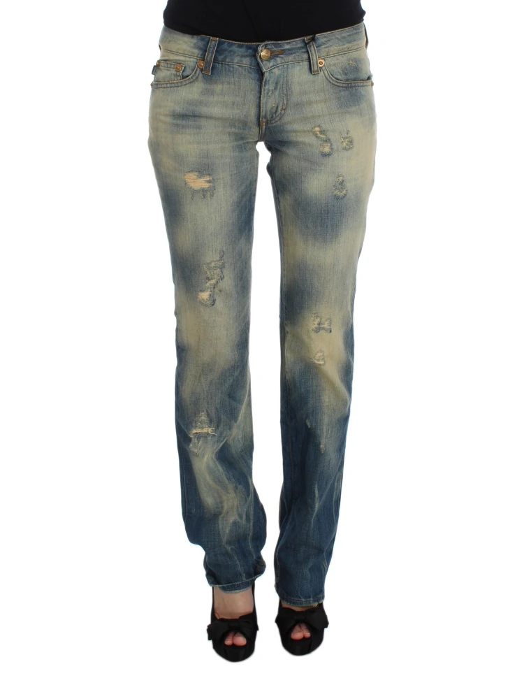 Blue Wash Cotton Slim Fit Bootcut Jeans