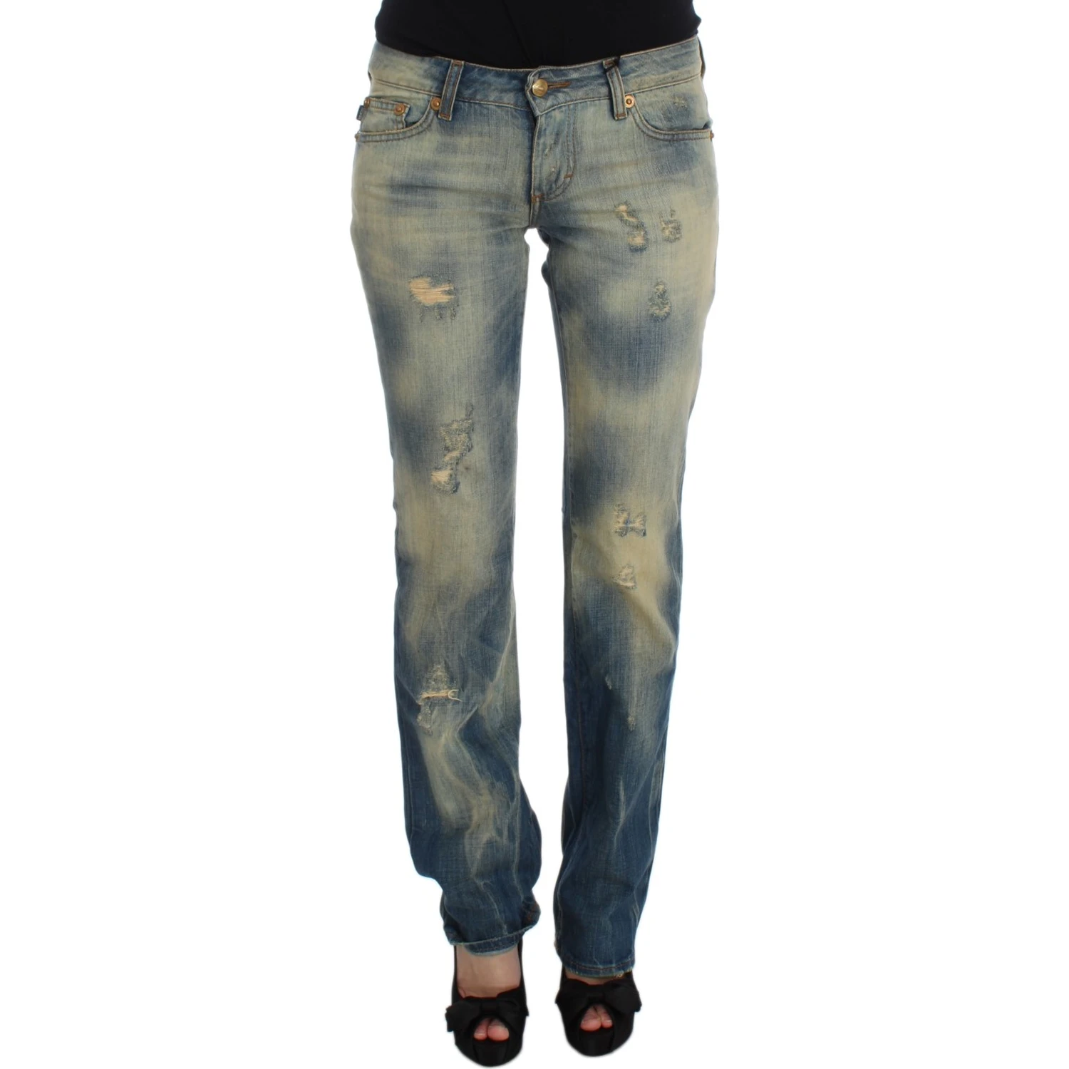 Blue Wash Cotton Slim Fit Bootcut Jeans