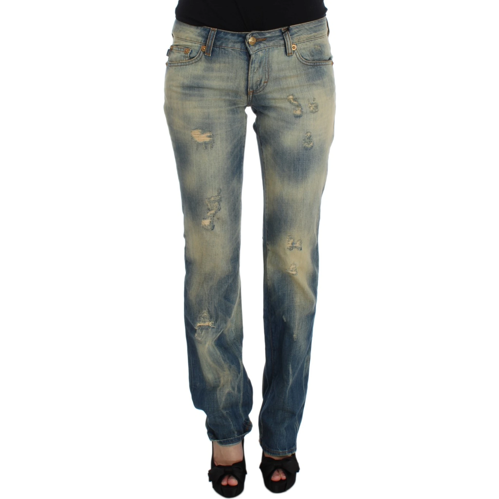 Blue Wash Cotton Slim Fit Bootcut Jeans
