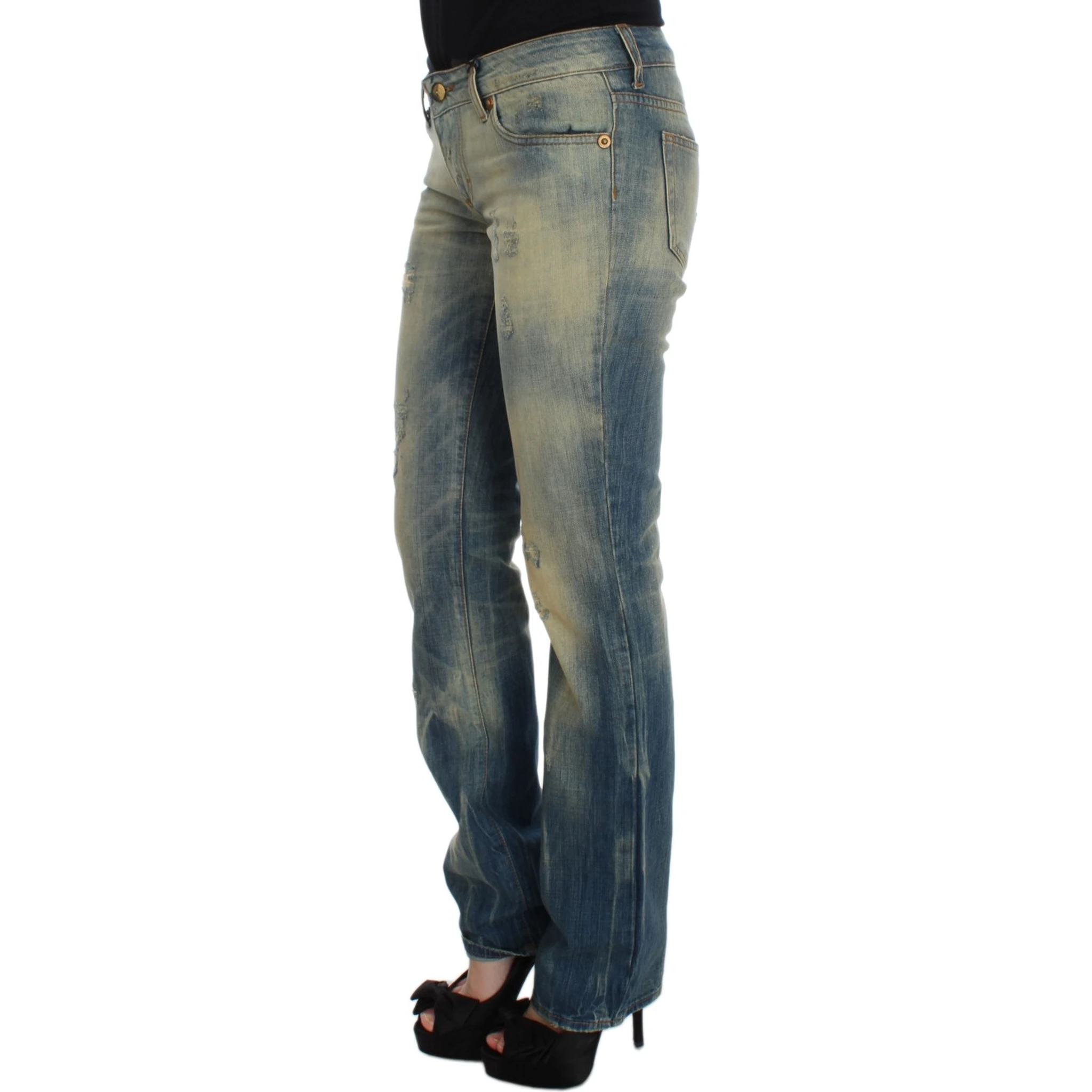 Blue Wash Cotton Slim Fit Bootcut Jeans