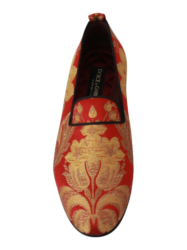 Red Gold Brocade Slippers Loafers Shoes alternative