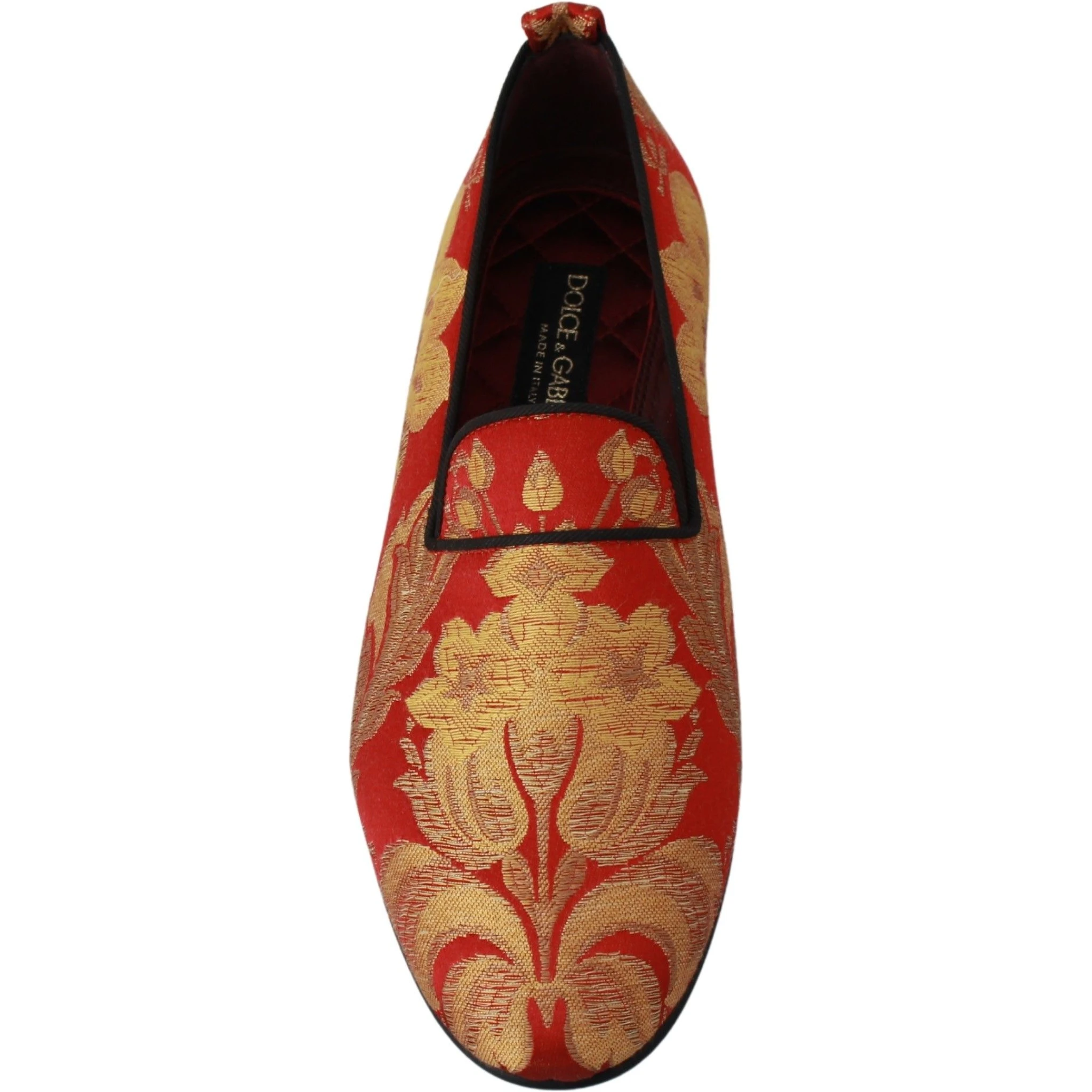 Red Gold Brocade Slippers Loafers Shoes