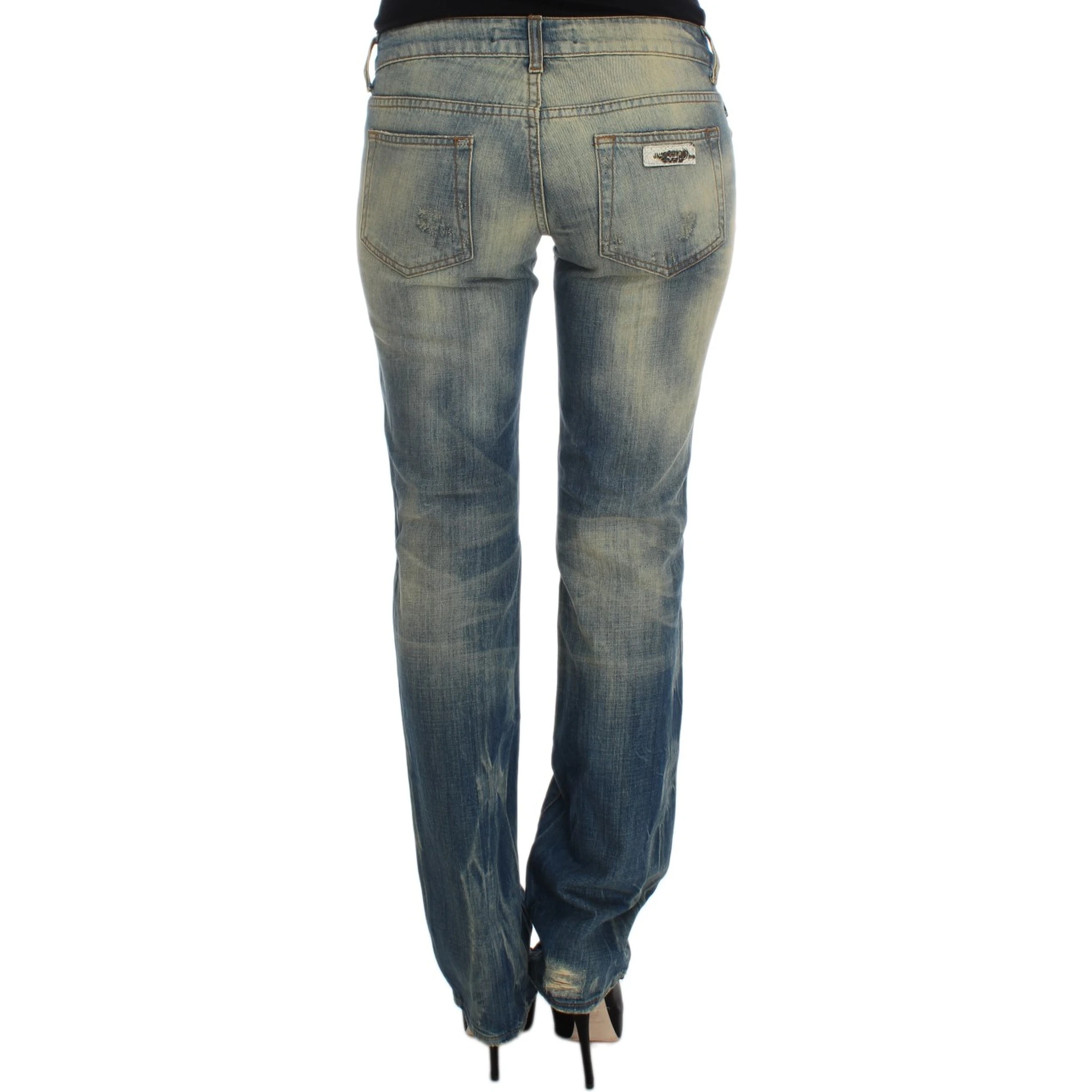 Blue Wash Cotton Slim Fit Bootcut Jeans