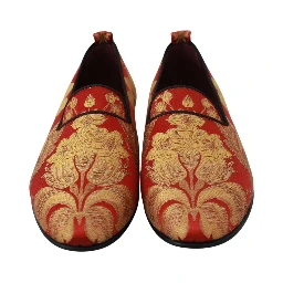 Red Gold Brocade Slippers Loafers Shoes