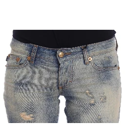 Blue Wash Cotton Slim Fit Bootcut Jeans