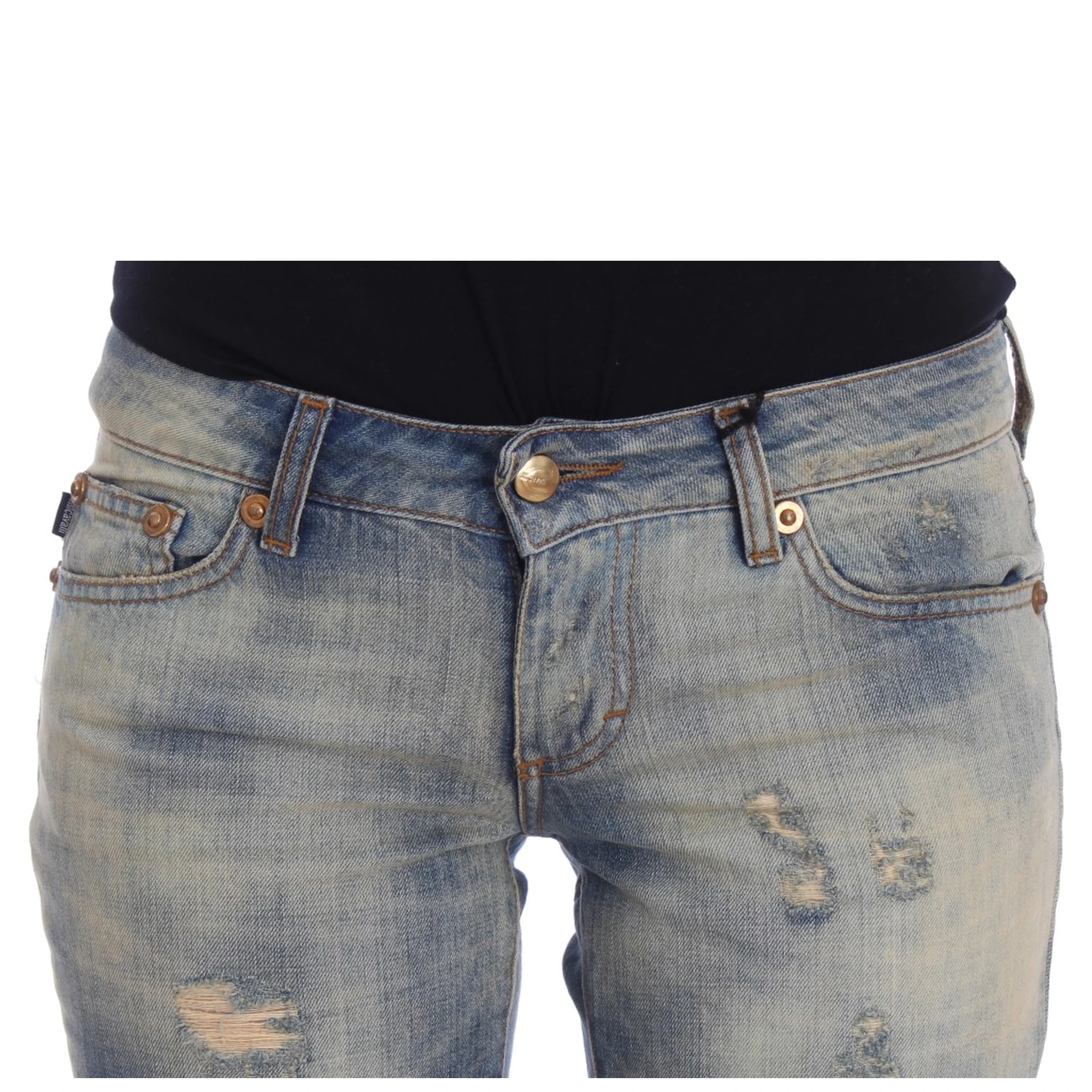 Blue Wash Cotton Slim Fit Bootcut Jeans