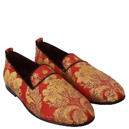 Red Gold Brocade Slippers Loafers Shoes