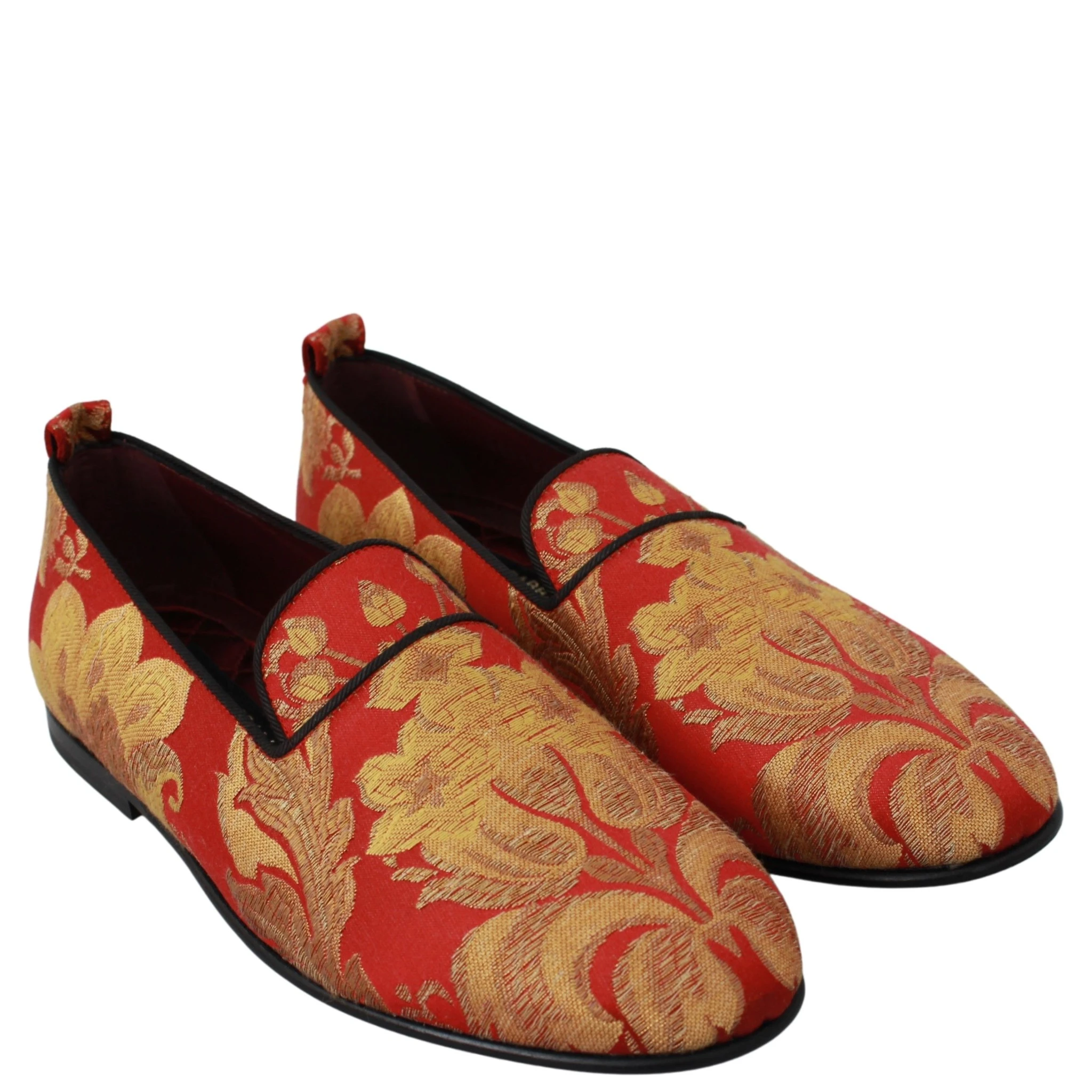 Red Gold Brocade Slippers Loafers Shoes