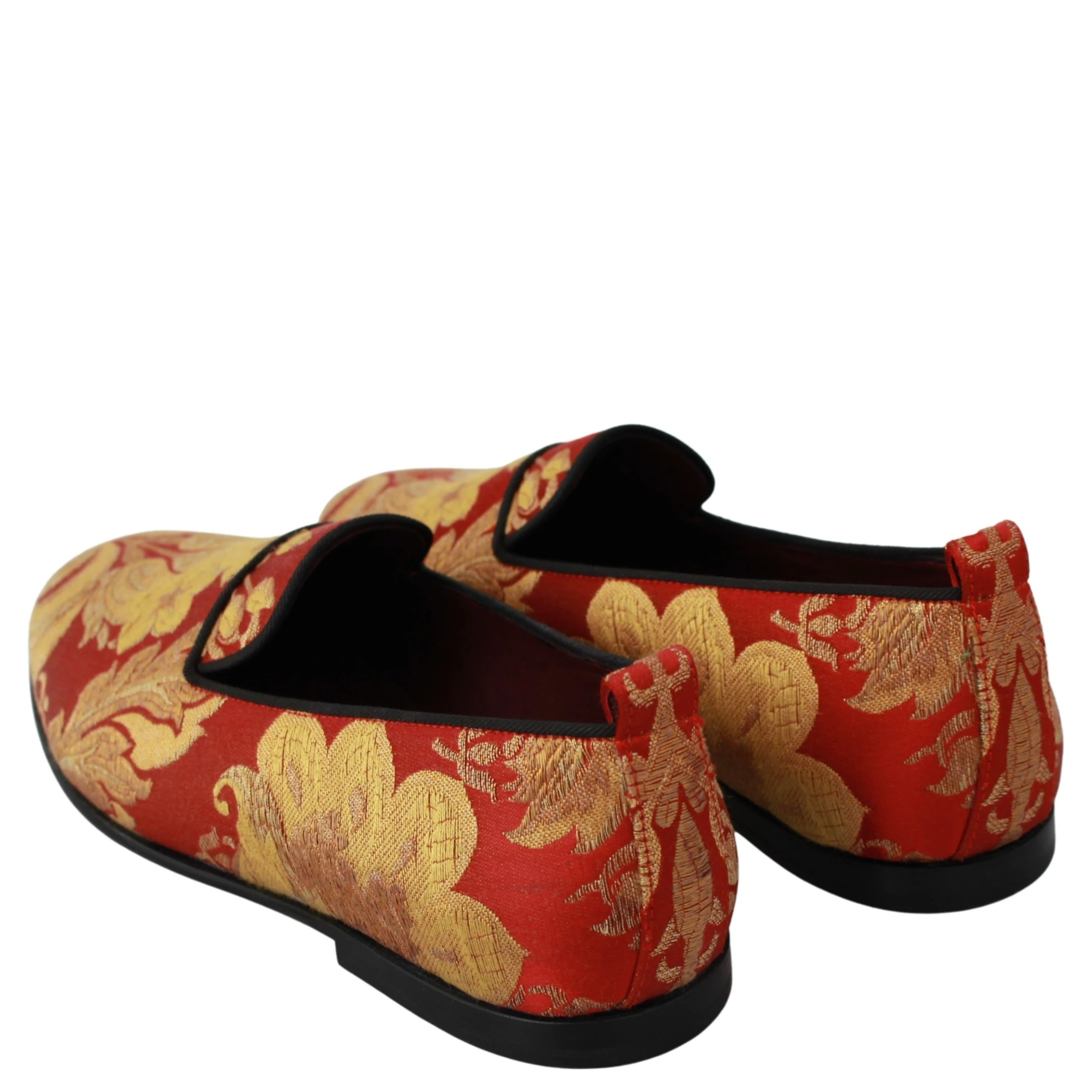 Red Gold Brocade Slippers Loafers Shoes