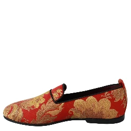 Red Gold Brocade Slippers Loafers Shoes
