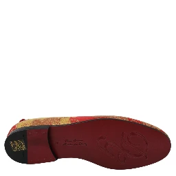 Red Gold Brocade Slippers Loafers Shoes