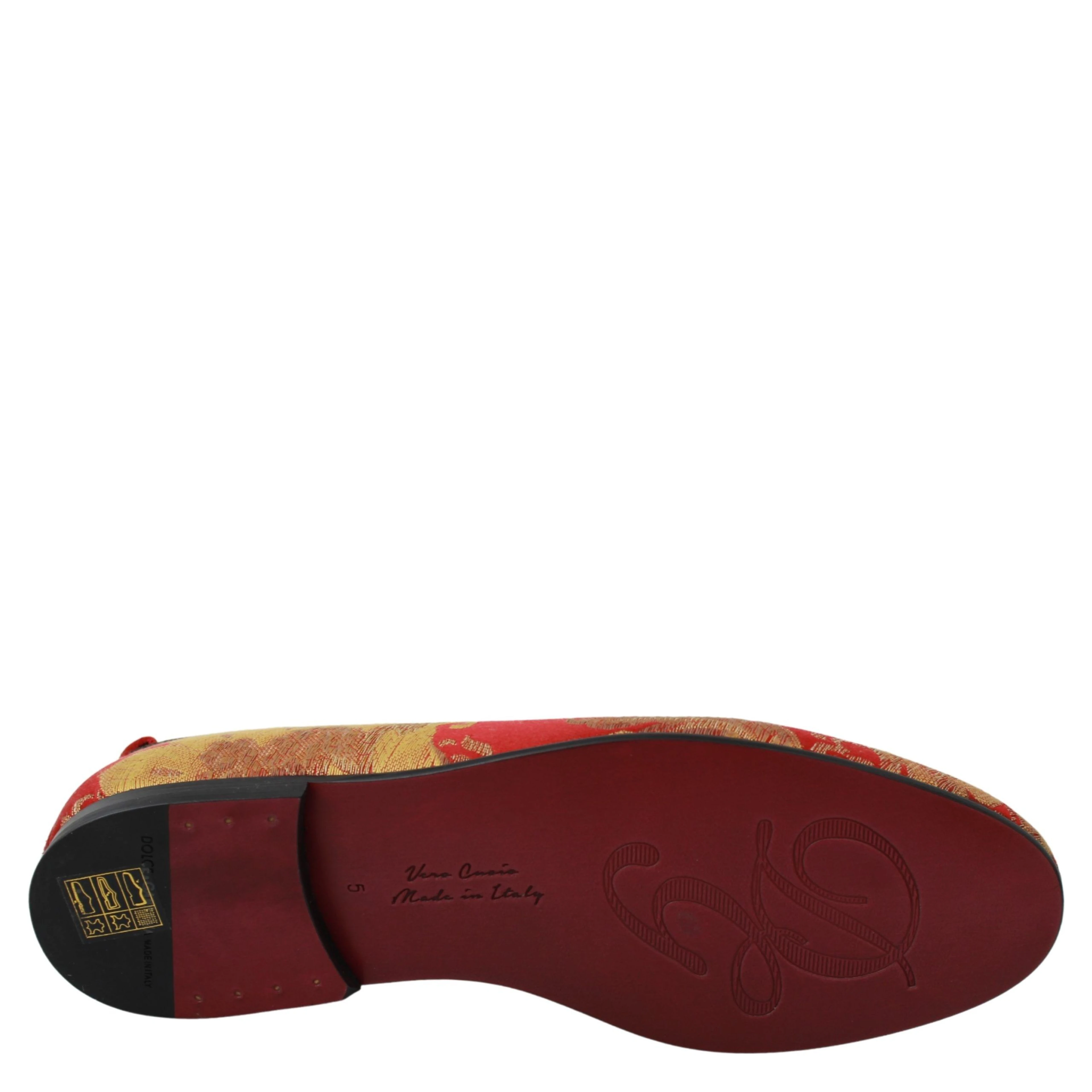 Red Gold Brocade Slippers Loafers Shoes