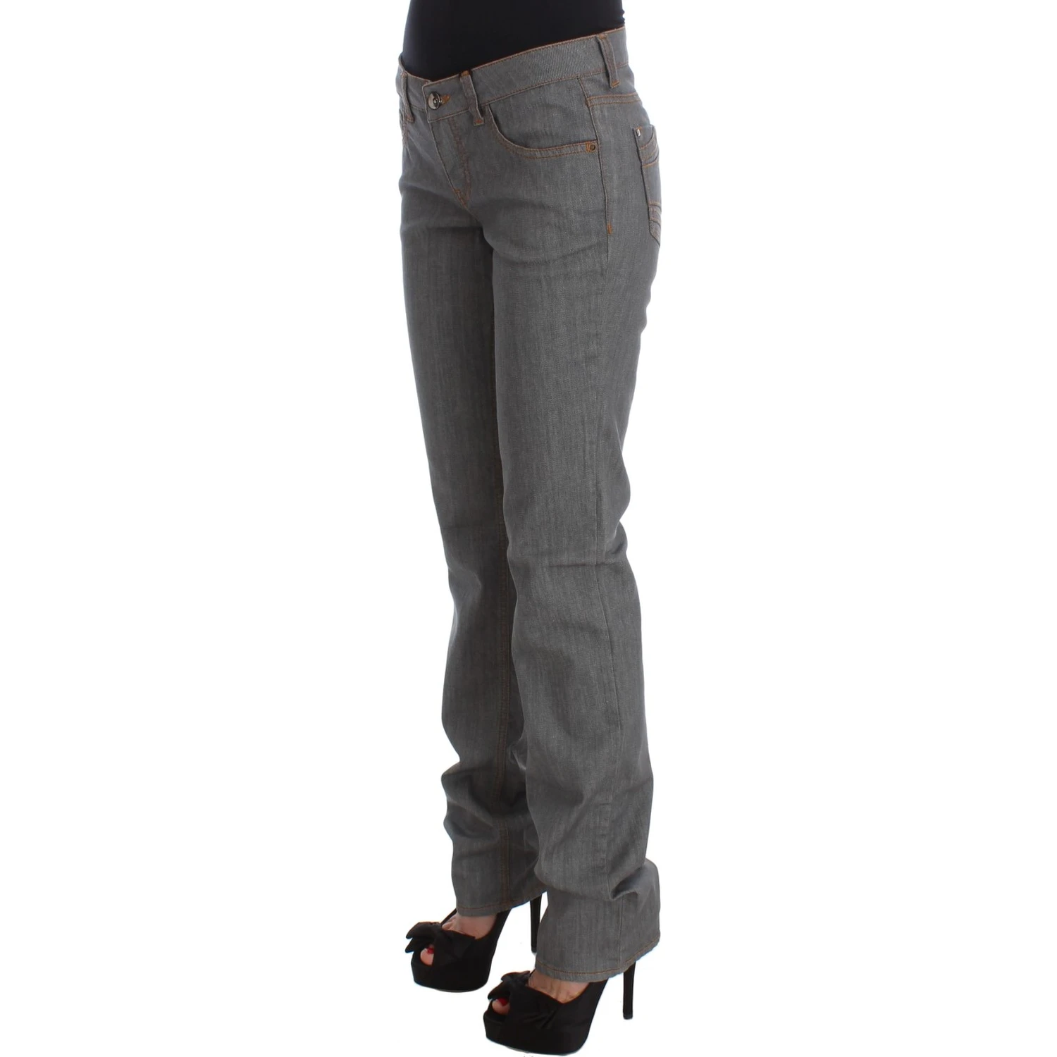 Gray Cotton Regular Fit Denim Jeans