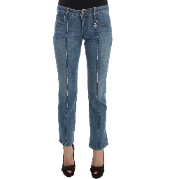 Blue Cotton Slim Fit Cropped Jeans