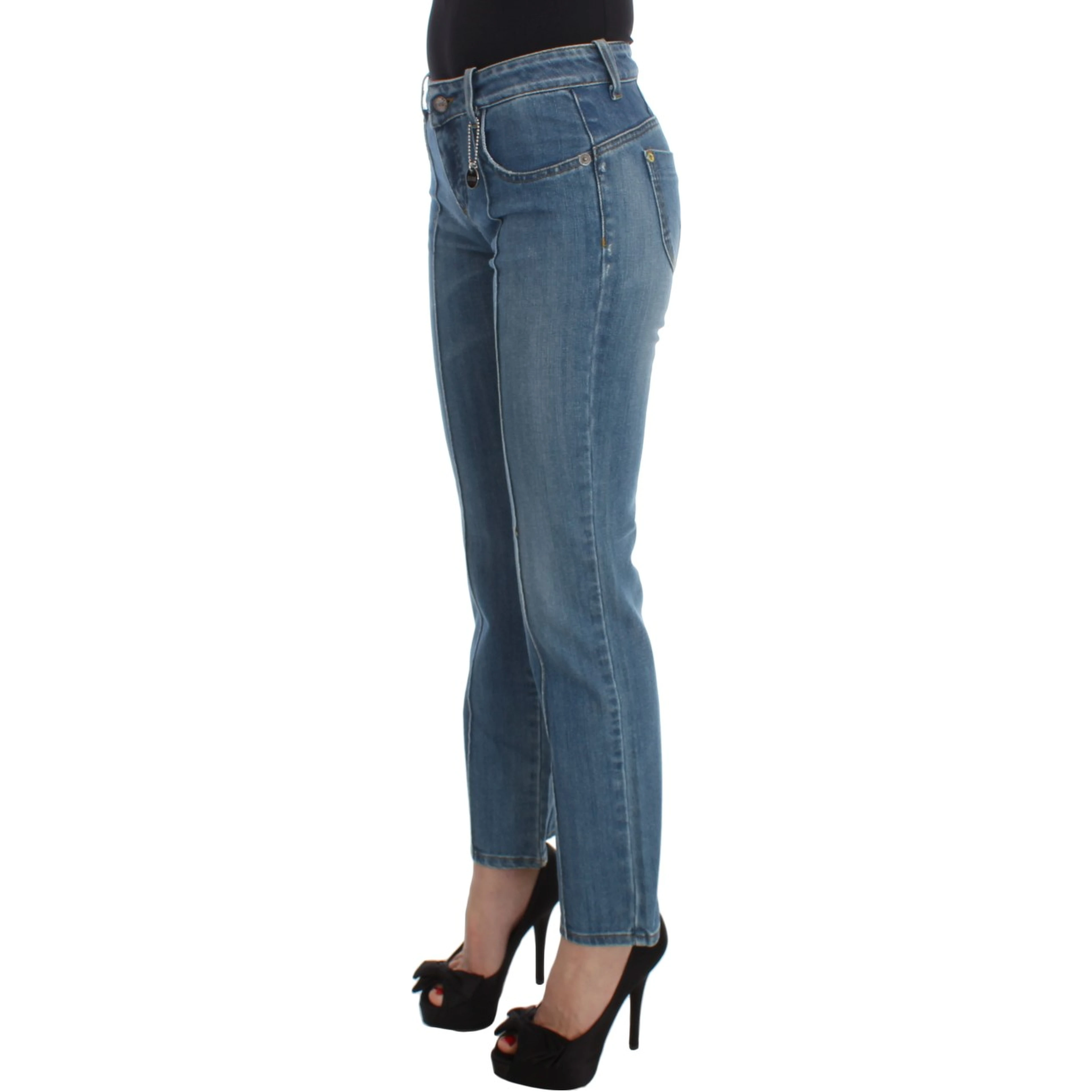 Blue Cotton Slim Fit Cropped Jeans