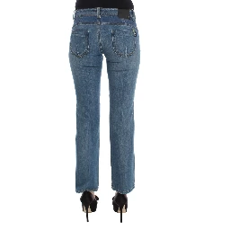 Blue Cotton Slim Fit Cropped Jeans