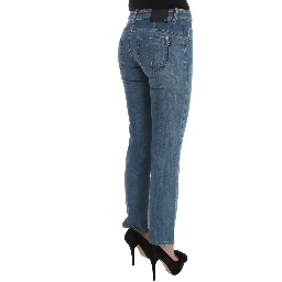 Blue Cotton Slim Fit Cropped Jeans