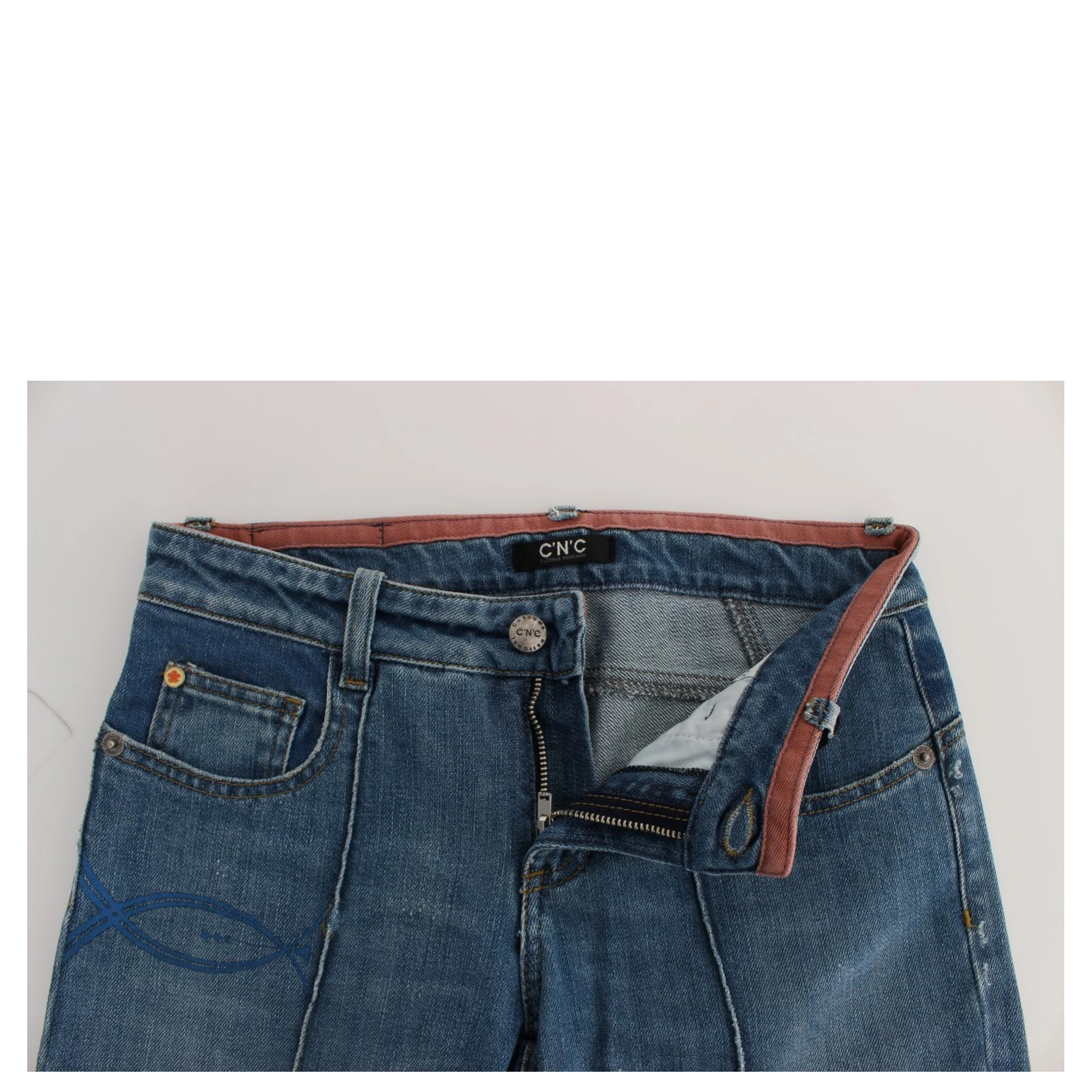 Blue Cotton Slim Fit Cropped Jeans
