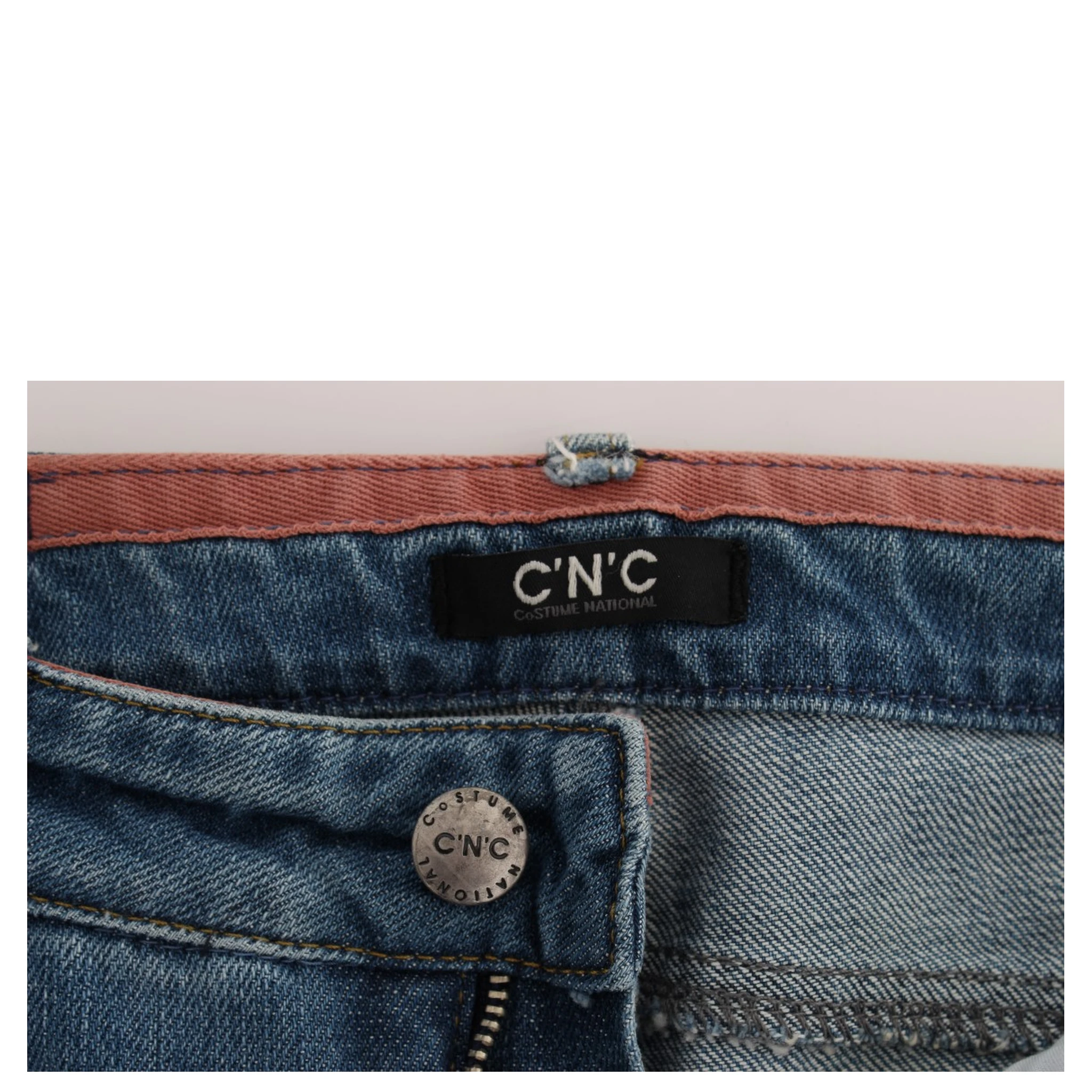 Blue Cotton Slim Fit Cropped Jeans