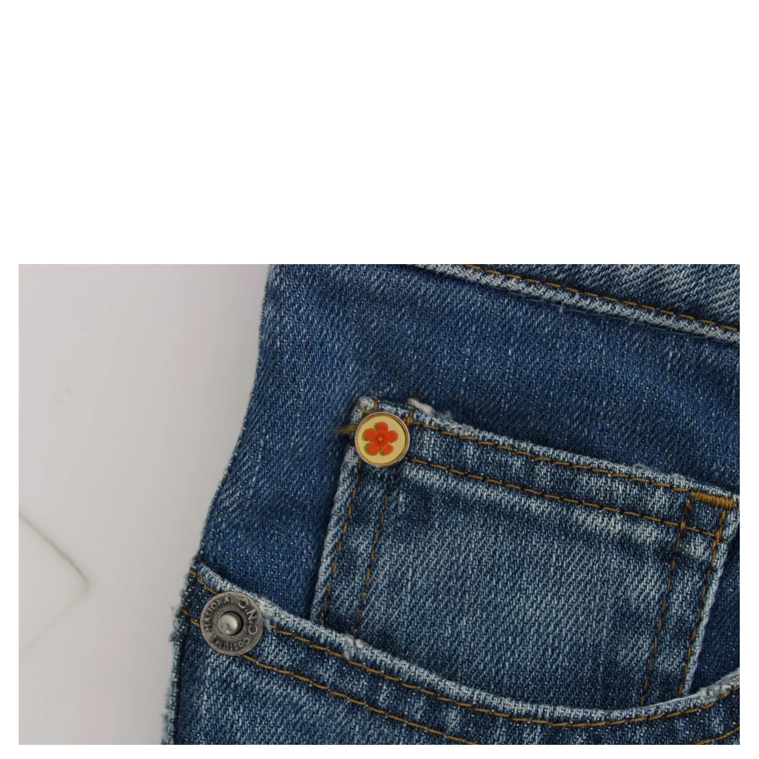 Blue Cotton Slim Fit Cropped Jeans