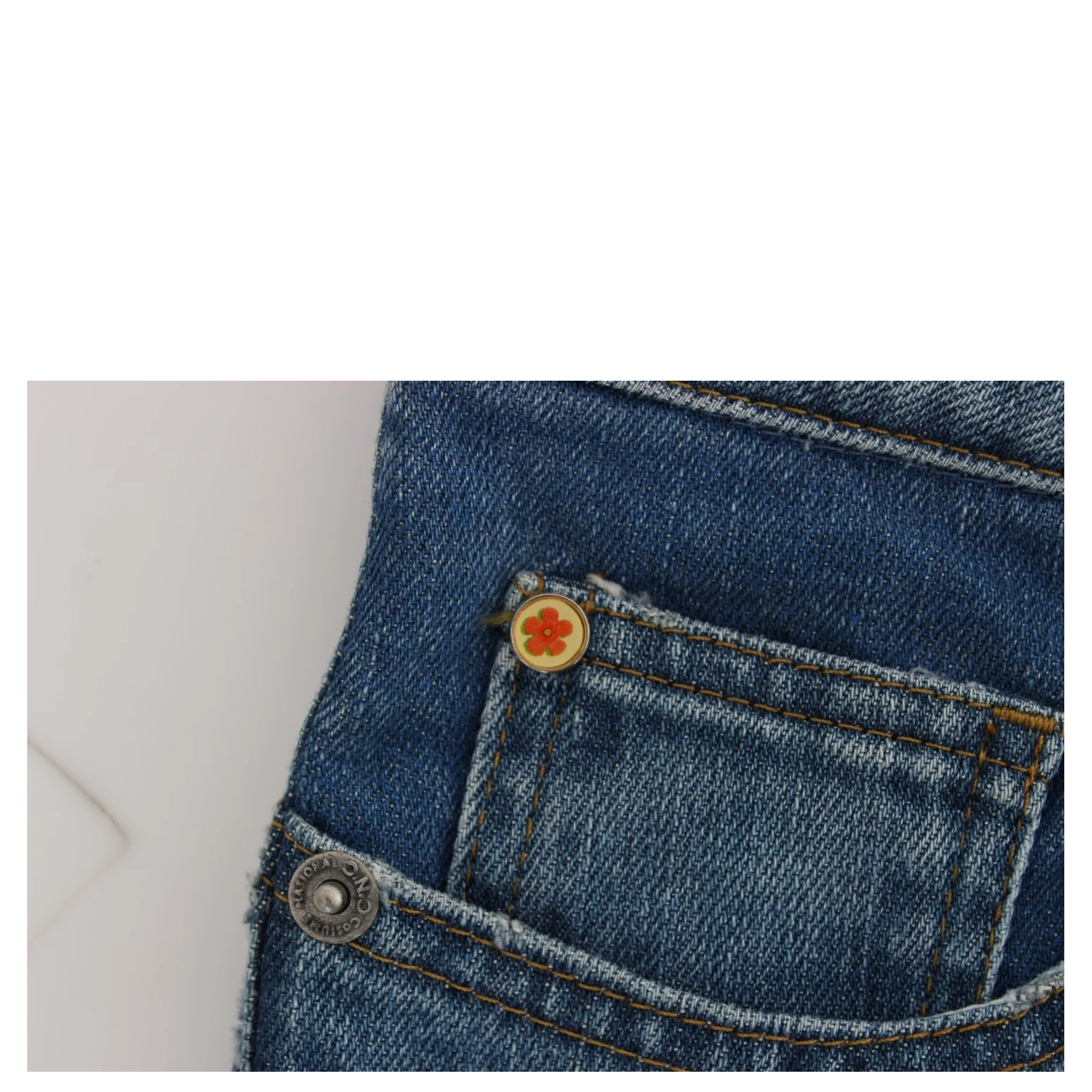 Blue Cotton Slim Fit Cropped Jeans