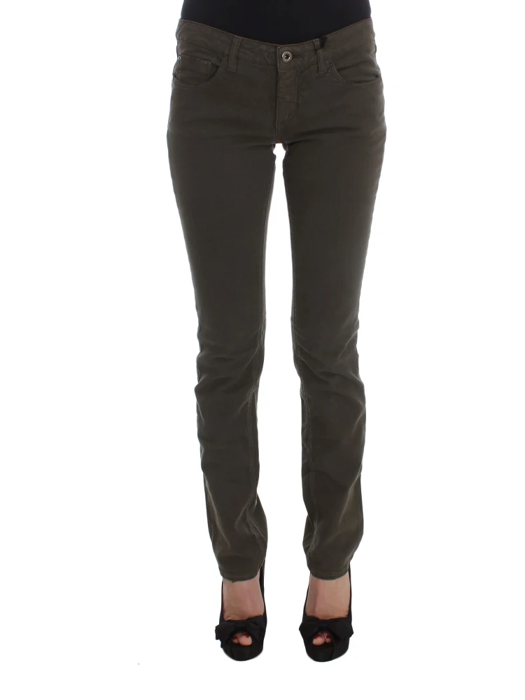 Green Cotton Blend Slim Fit Jeans