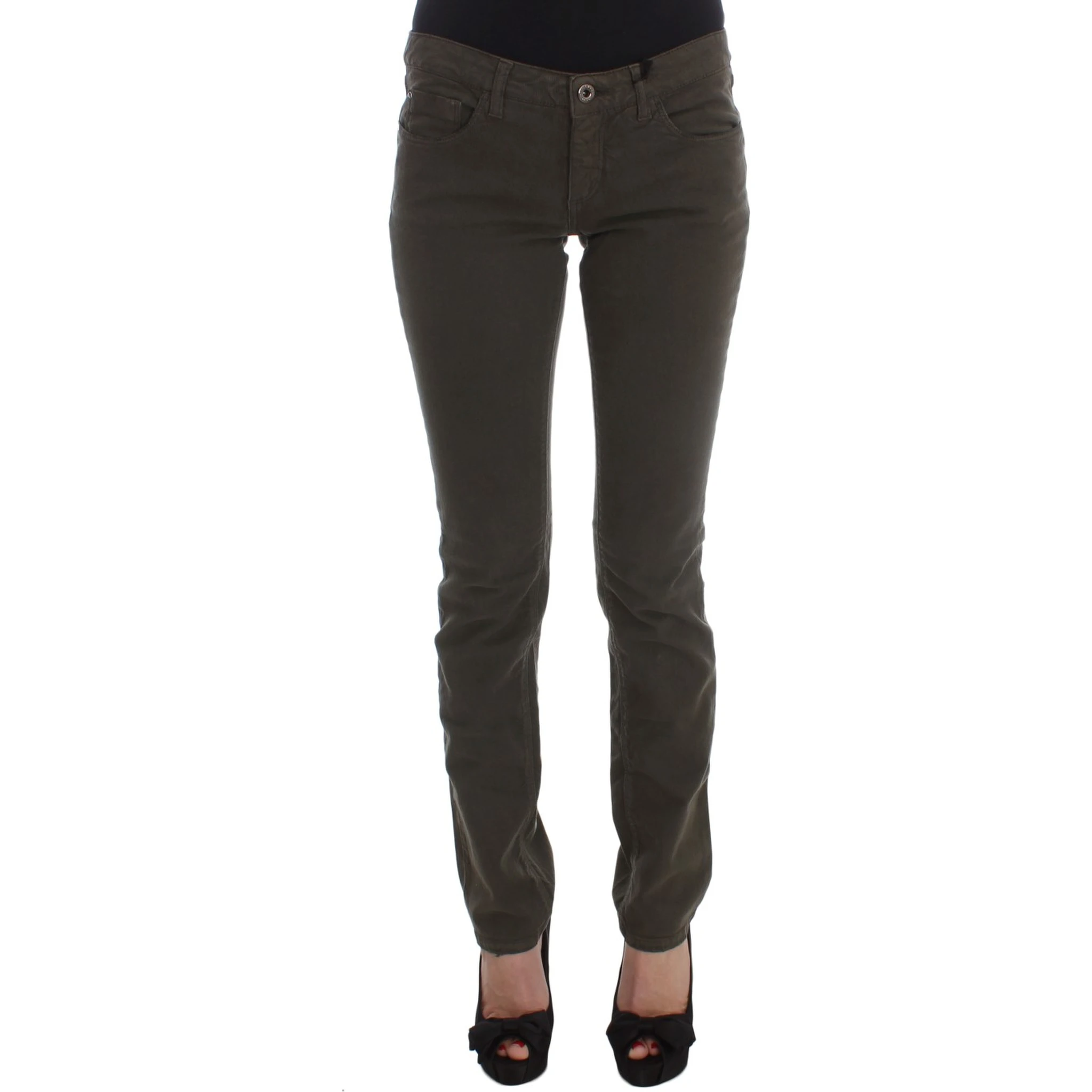 Green Cotton Blend Slim Fit Jeans