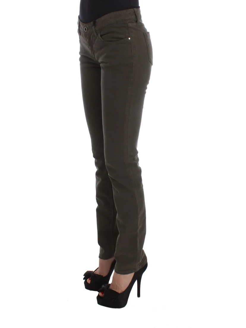 Green Cotton Blend Slim Fit Jeans