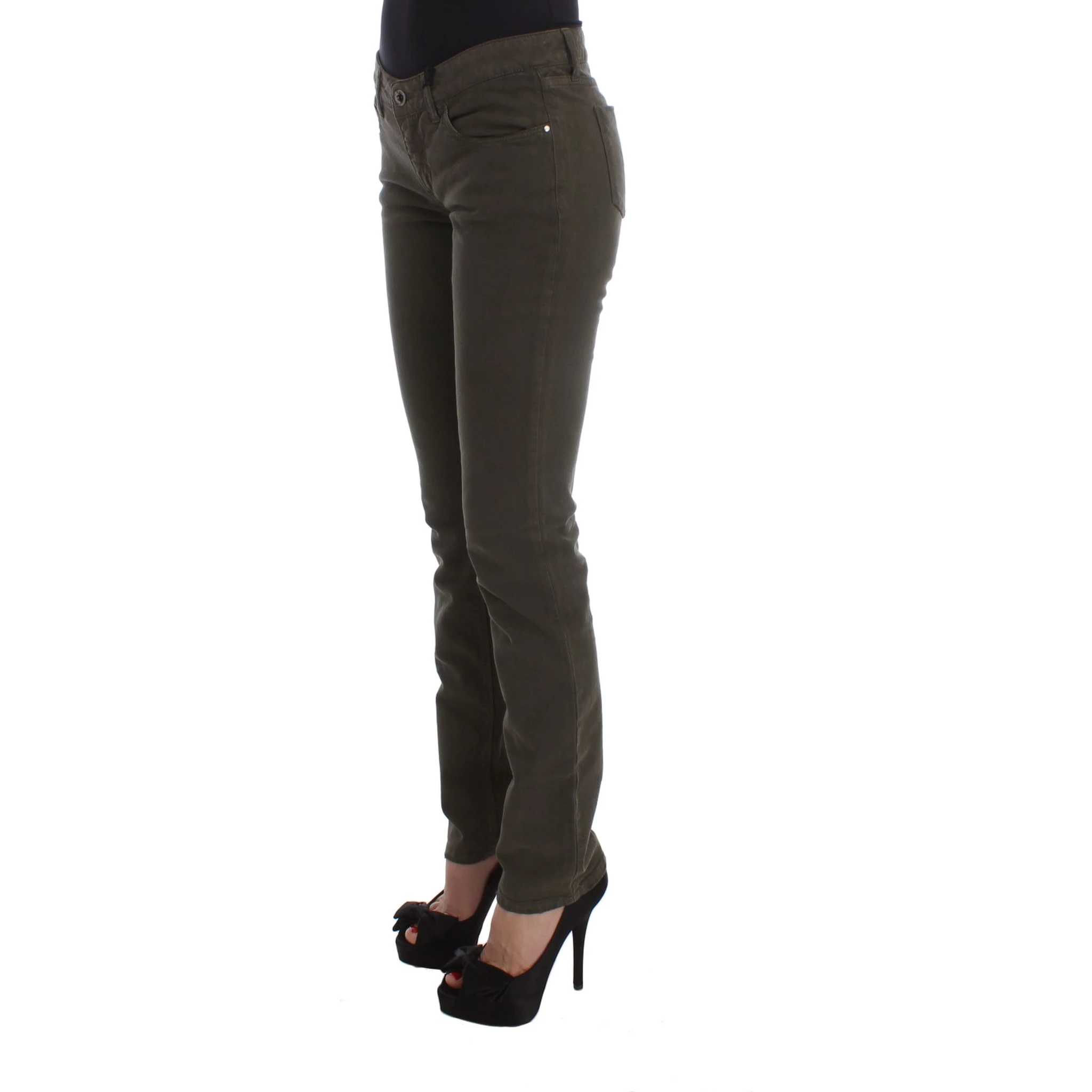Green Cotton Blend Slim Fit Jeans