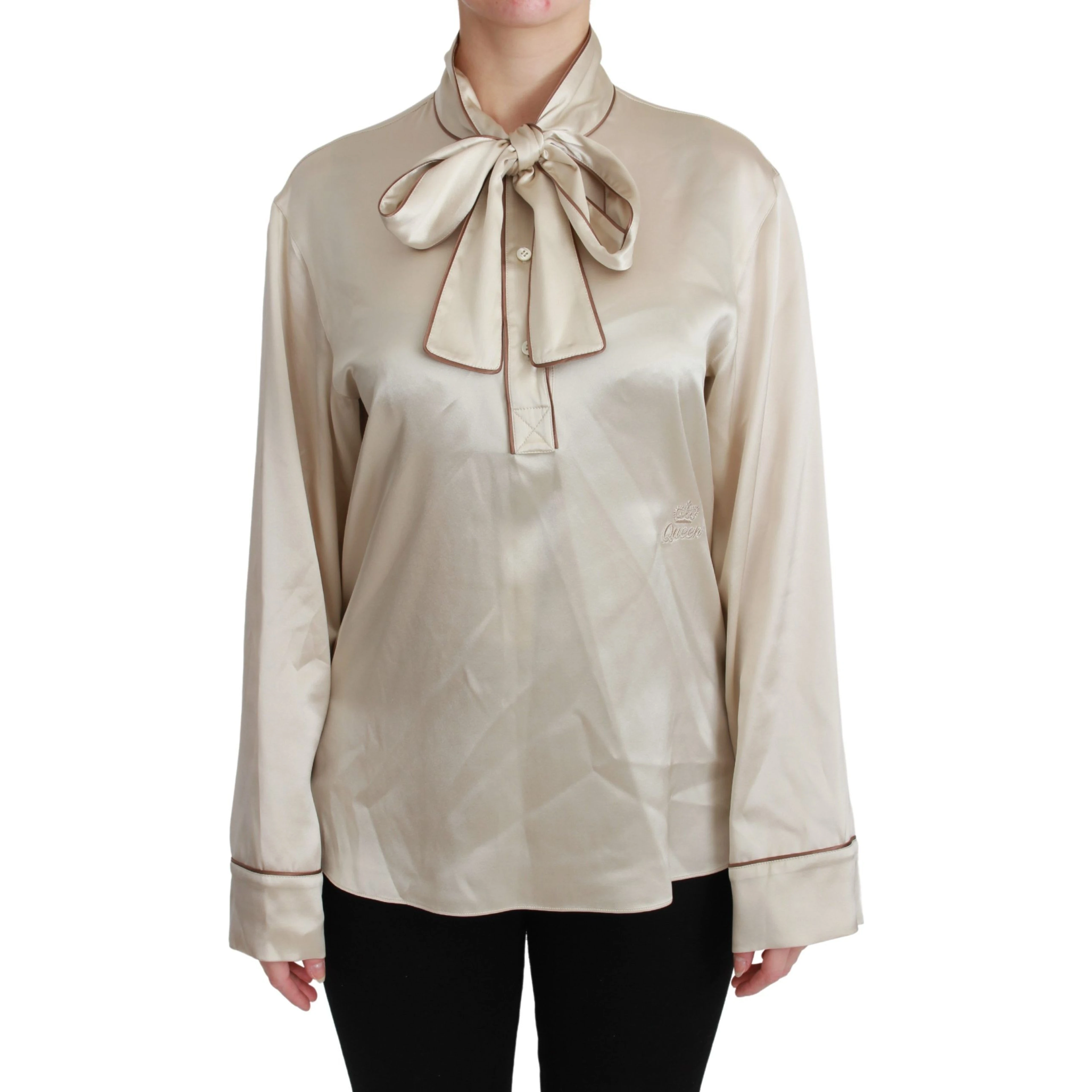 Beige Sleeve Top Queen Silk Satin Blouse